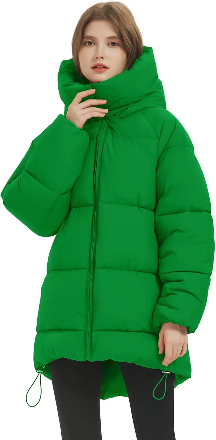 PEHMEA Women Mid-Length Puffer Hooded Jacket Winter Padded Warm Coat Thicken Outerwear Coats