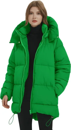 PEHMEA Women Mid-Length Puffer Hooded Jacket Winter Padded Warm Coat Thicken Outerwear Coats