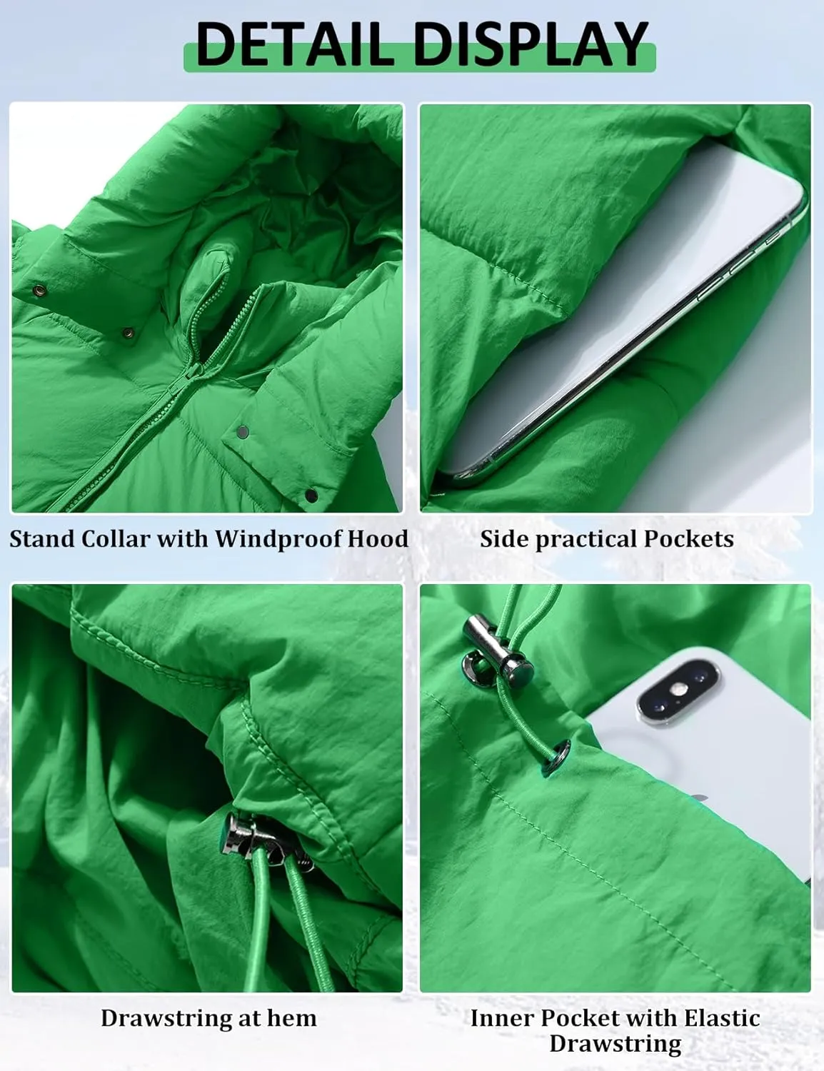 PEHMEA Women Mid-Length Puffer Hooded Jacket Winter Padded Warm Coat Thicken Outerwear Coats