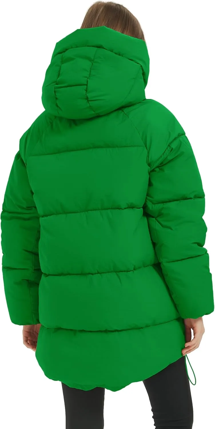 PEHMEA Women Mid-Length Puffer Hooded Jacket Winter Padded Warm Coat Thicken Outerwear Coats