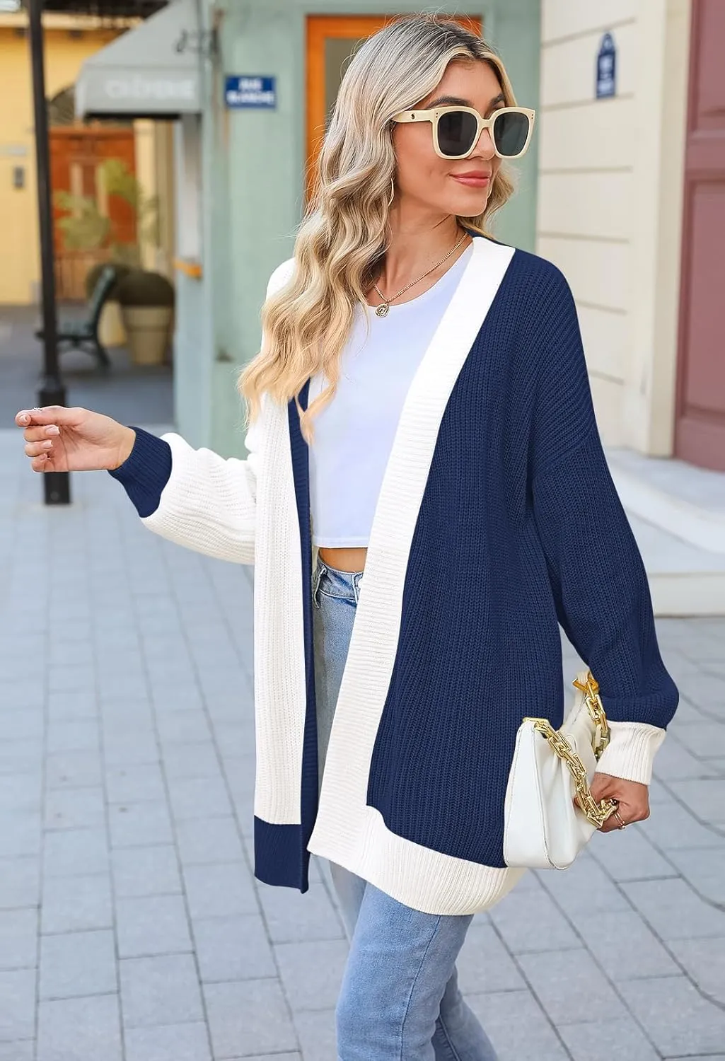 Pink Queen 2024 Fall Long Cardigans for Women Batwing Sleeve Open Front Ribbed Knit Oversized Cardigan Sweaters with Pockets