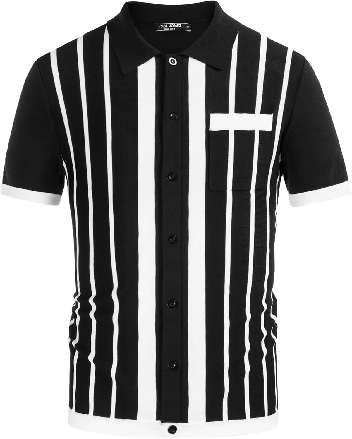 PJ PAUL JONES Mens Polo Shirts Vintage Striped Button Down Knitted Golf Shirts