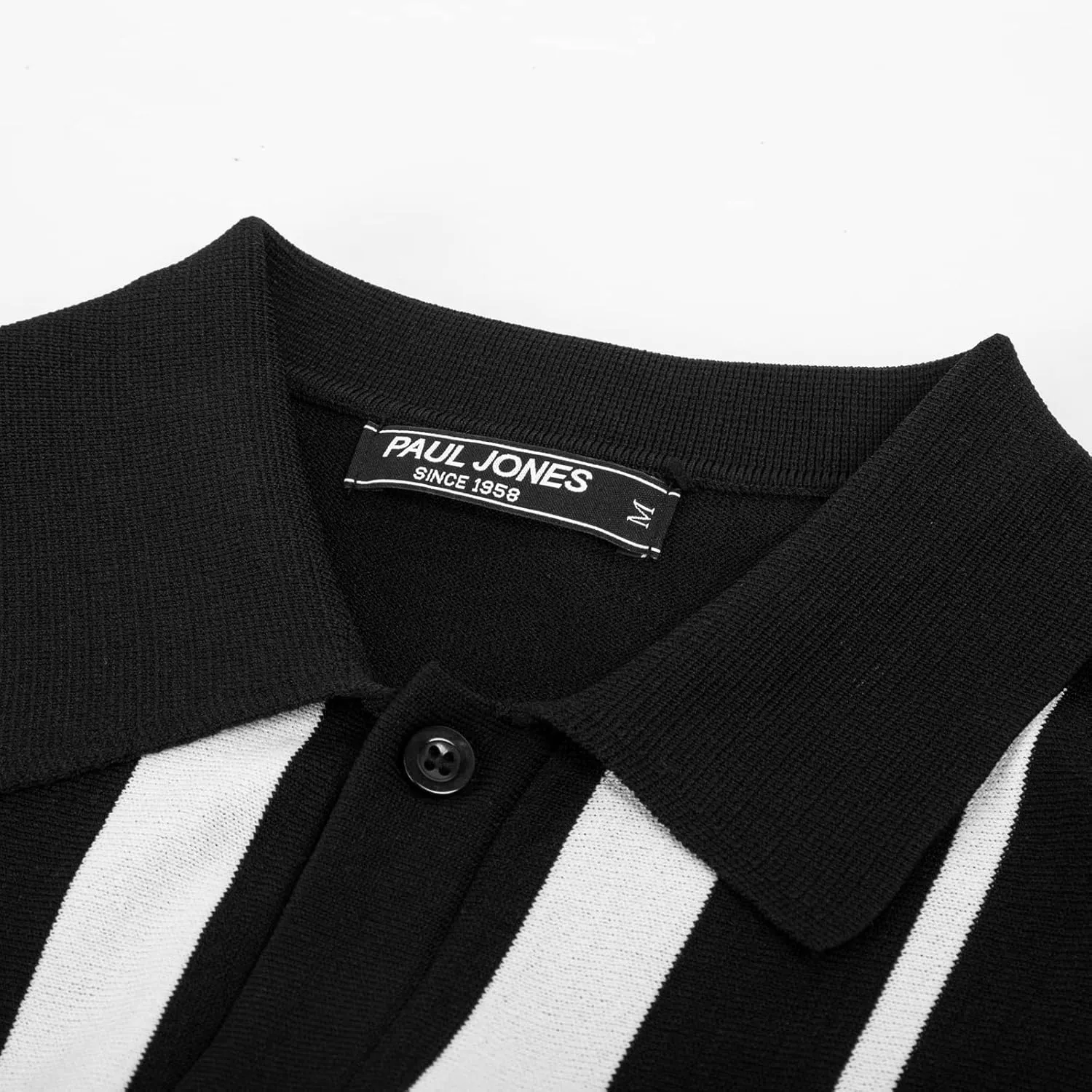 PJ PAUL JONES Mens Polo Shirts Vintage Striped Button Down Knitted Golf Shirts
