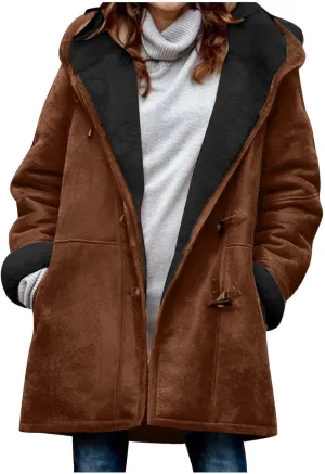 Plus Size Winter Coats for Women 2024 Warm Sherpa Fleece Lined Distressed Jackets Hooded Parka Faux Suede Pea Coat Outerwear