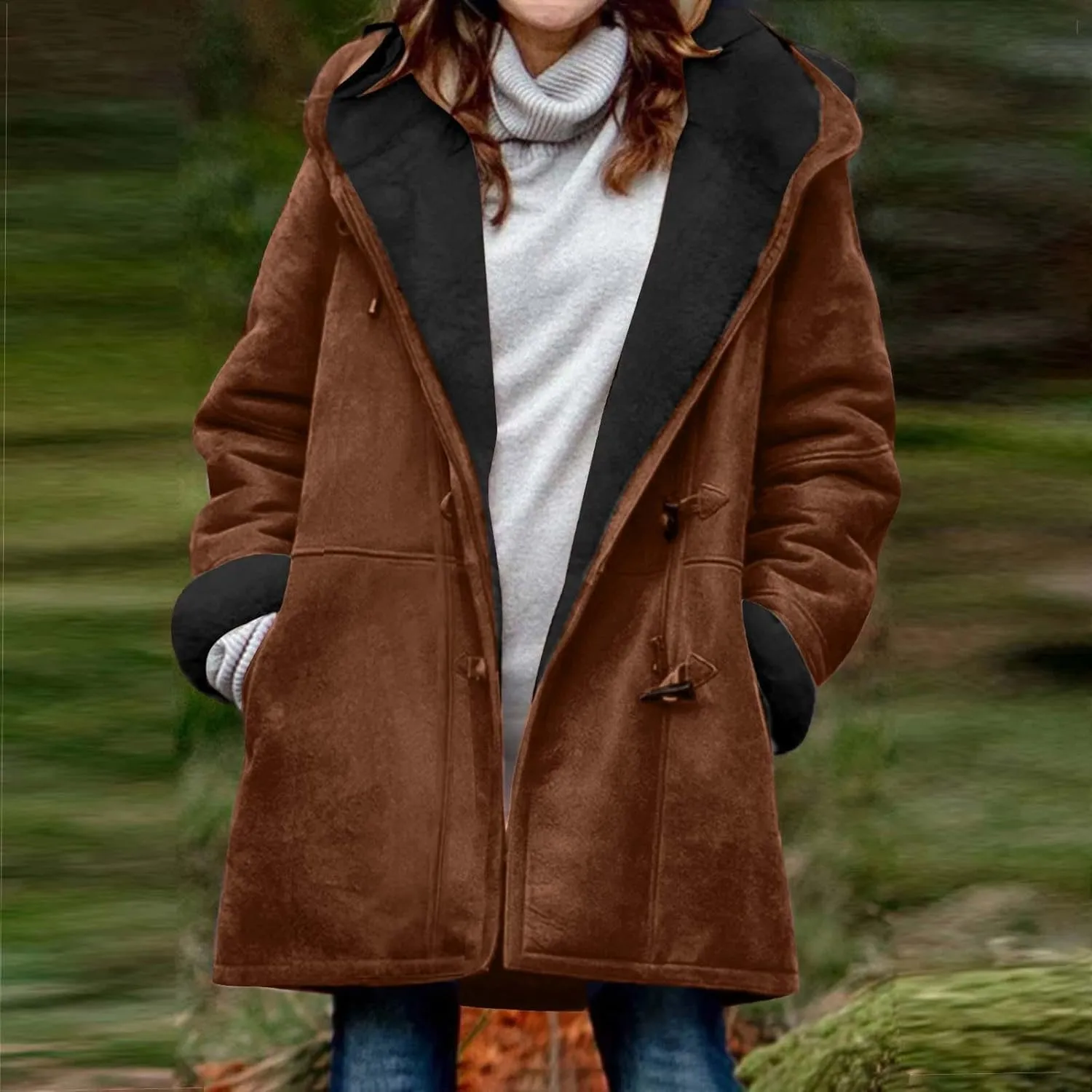 Plus Size Winter Coats for Women 2024 Warm Sherpa Fleece Lined Distressed Jackets Hooded Parka Faux Suede Pea Coat Outerwear