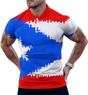 PR State Flag Ripple Effect Mens Polo Shirts Quick Dry Short Sleeve T-shirts Slim Tennis Collared Tees Tops