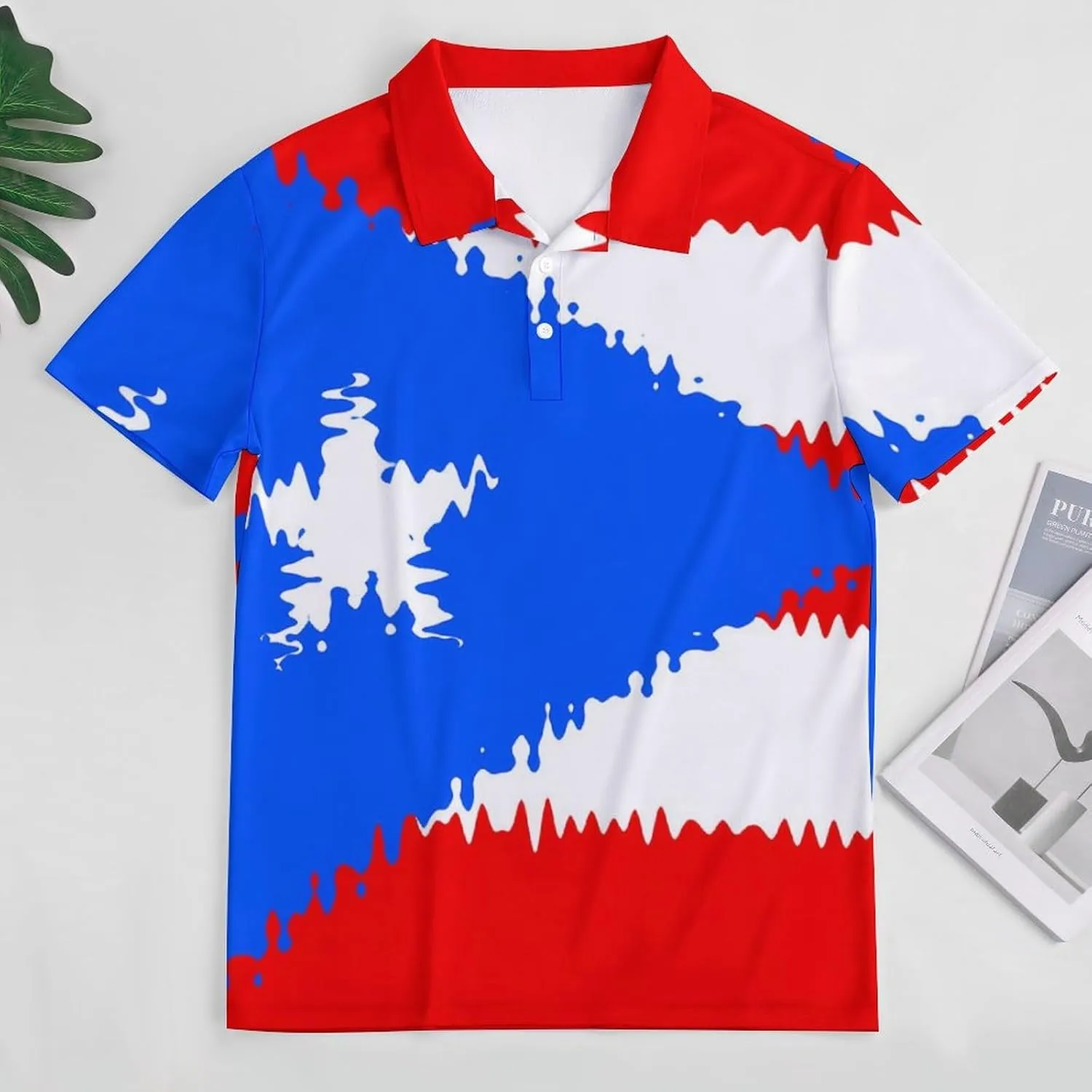PR State Flag Ripple Effect Mens Polo Shirts Quick Dry Short Sleeve T-shirts Slim Tennis Collared Tees Tops