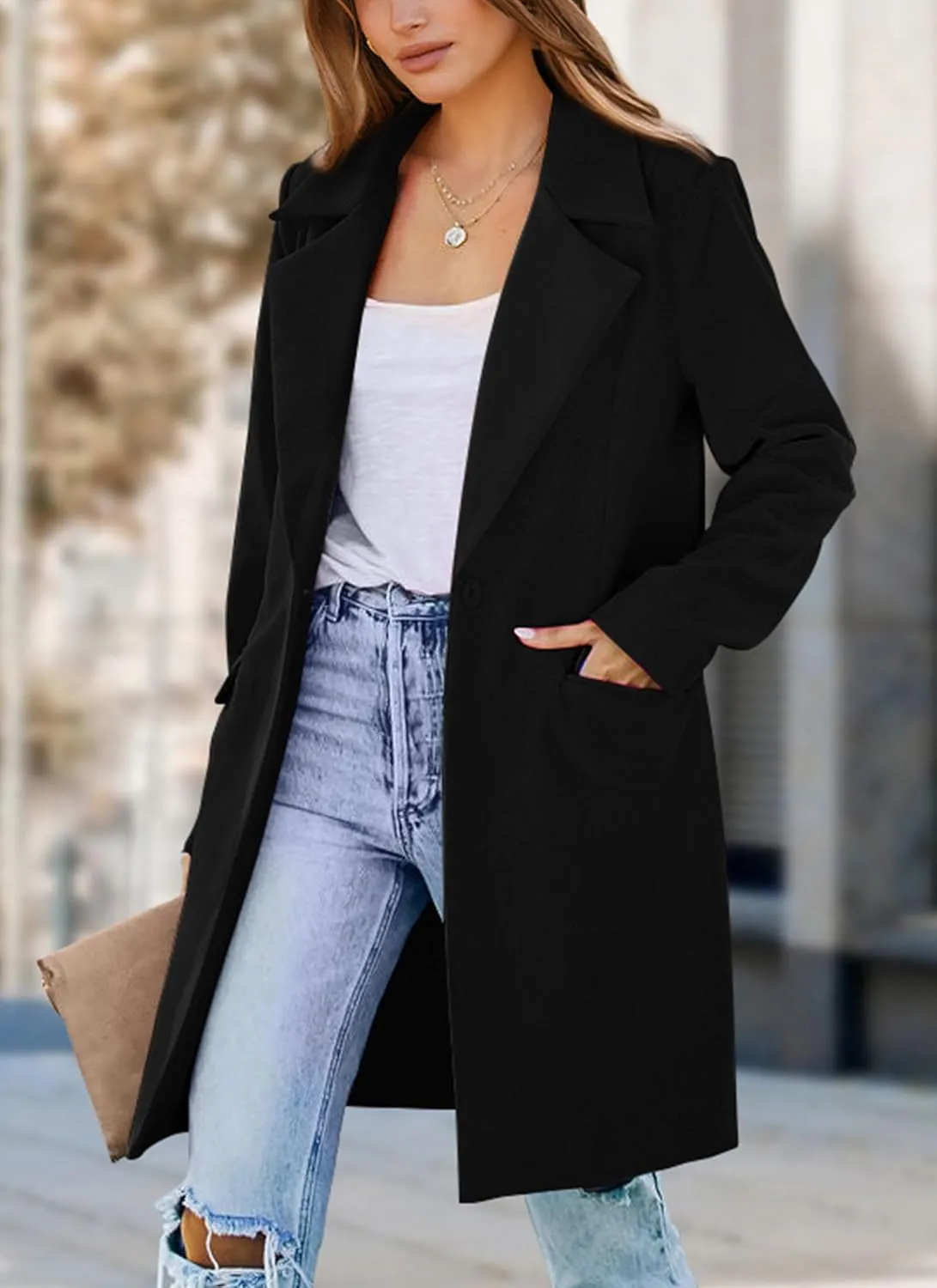 PRETTYGARDEN Women's 2025 Spring Fall Long Blazer Jackets Long Sleeve Lapel Pockets Loose Fit Work Casual Blazers Outerwear