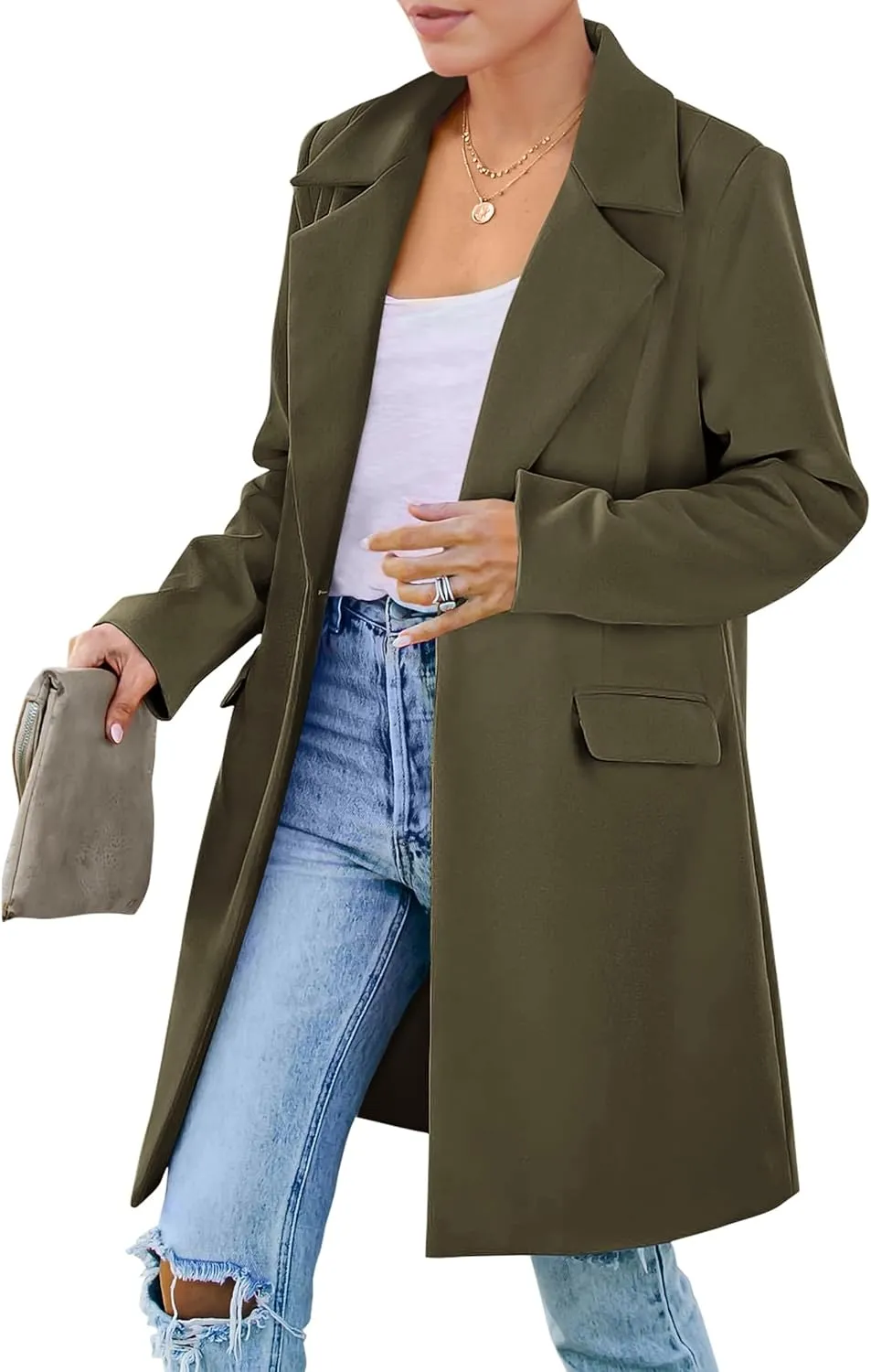 PRETTYGARDEN Women's 2025 Spring Fall Long Blazer Jackets Long Sleeve Lapel Pockets Loose Fit Work Casual Blazers Outerwear