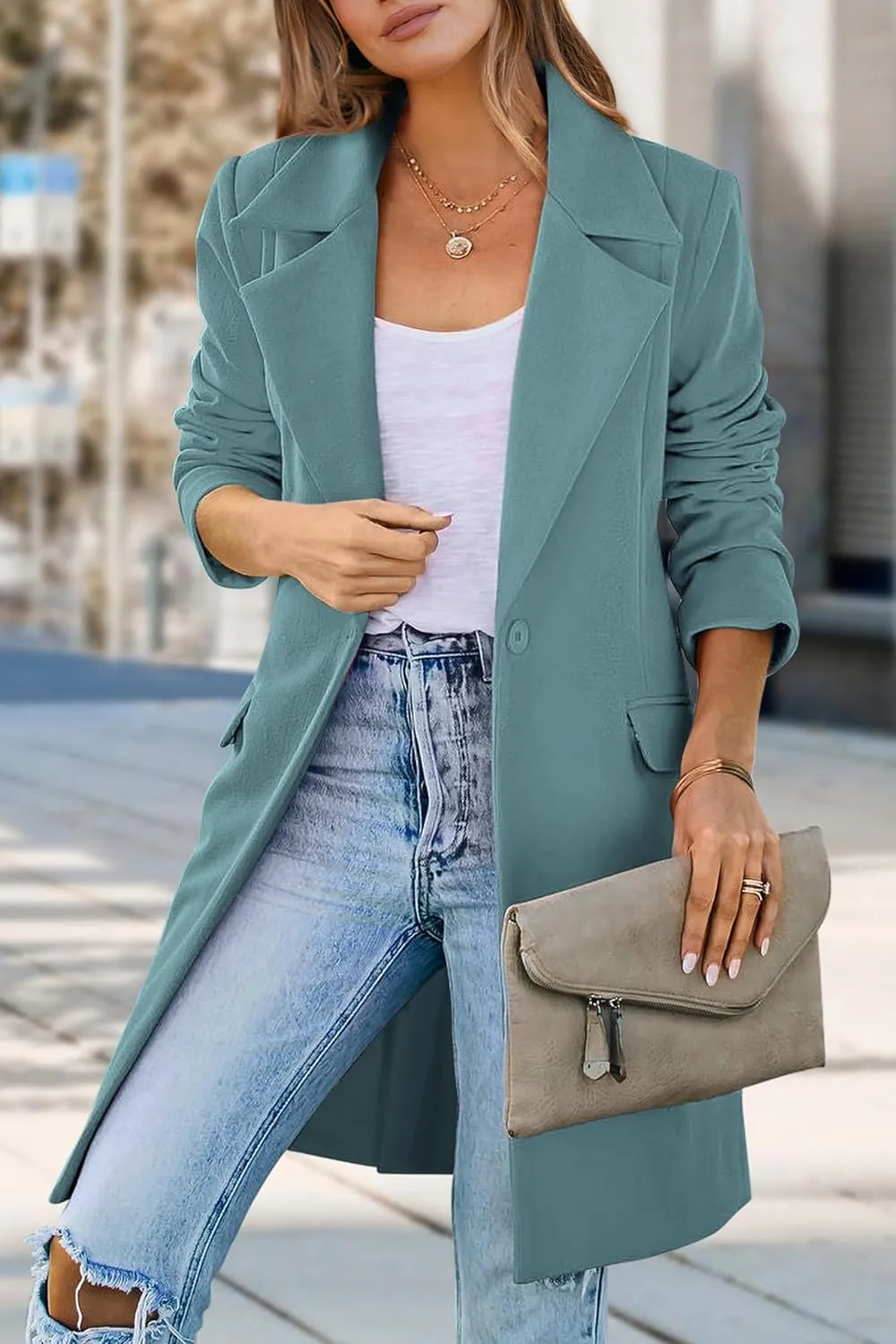 PRETTYGARDEN Women's 2025 Spring Fall Long Blazer Jackets Long Sleeve Lapel Pockets Loose Fit Work Casual Blazers Outerwear