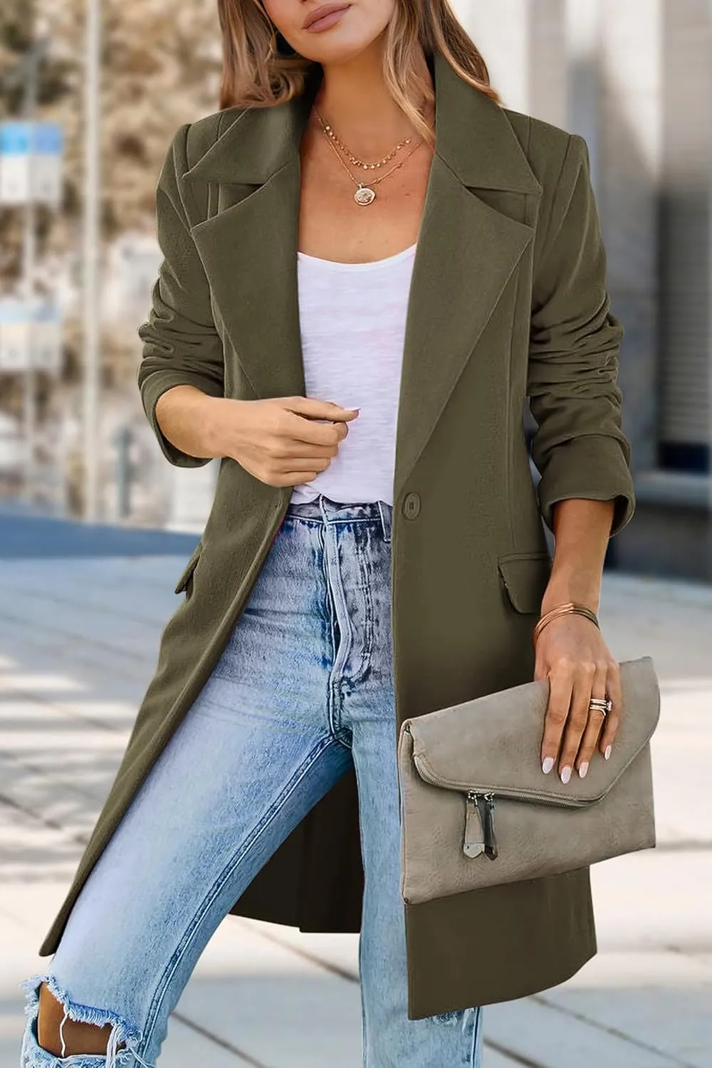 PRETTYGARDEN Women's 2025 Spring Fall Long Blazer Jackets Long Sleeve Lapel Pockets Loose Fit Work Casual Blazers Outerwear