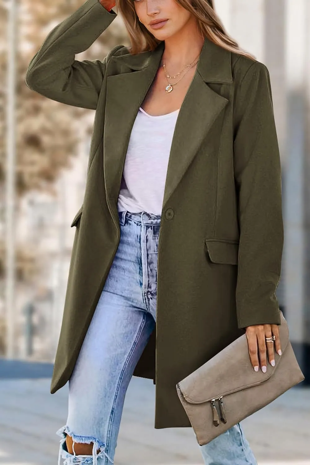 PRETTYGARDEN Women's 2025 Spring Fall Long Blazer Jackets Long Sleeve Lapel Pockets Loose Fit Work Casual Blazers Outerwear