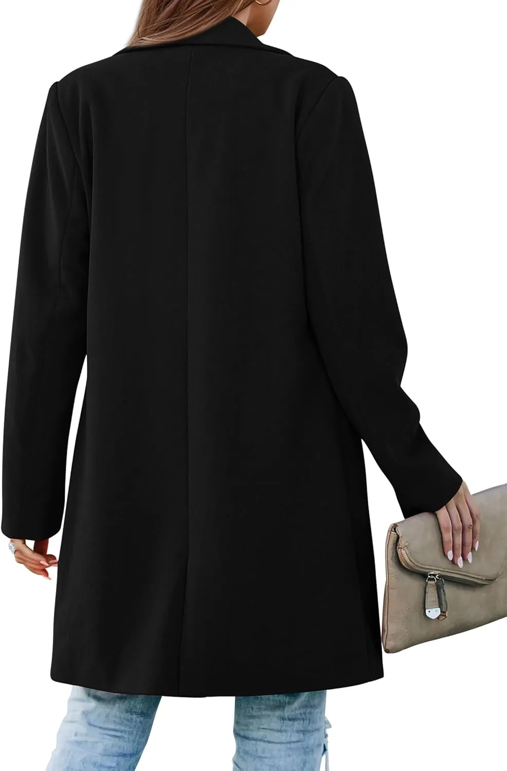 PRETTYGARDEN Women's 2025 Spring Fall Long Blazer Jackets Long Sleeve Lapel Pockets Loose Fit Work Casual Blazers Outerwear