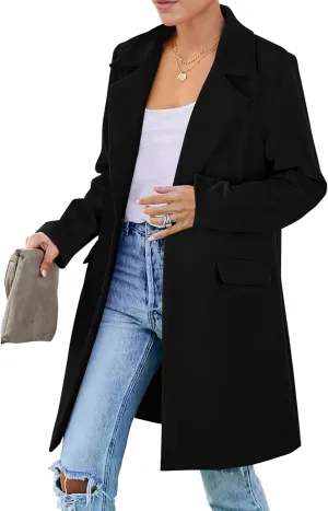 PRETTYGARDEN Women's 2025 Spring Fall Long Blazer Jackets Long Sleeve Lapel Pockets Loose Fit Work Casual Blazers Outerwear