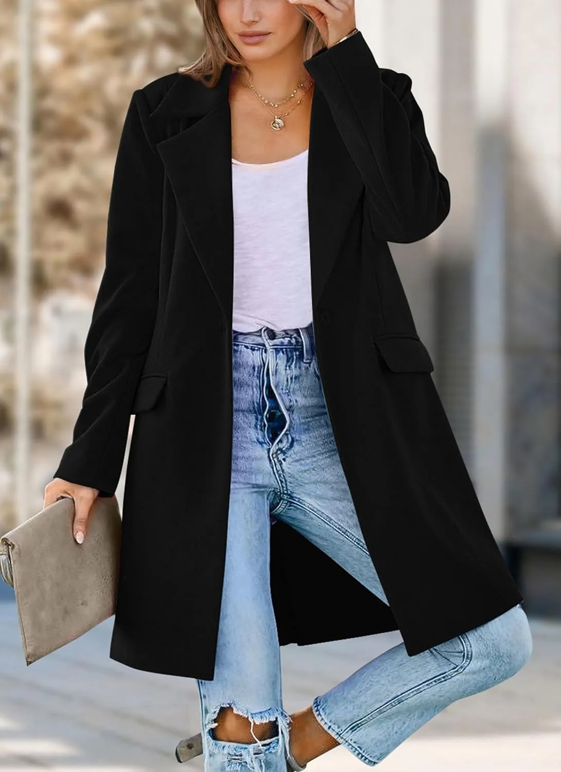 PRETTYGARDEN Women's 2025 Spring Fall Long Blazer Jackets Long Sleeve Lapel Pockets Loose Fit Work Casual Blazers Outerwear