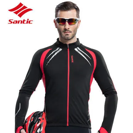 Santic Cycling Jersey Thermal Fleece Cycling Long Sleeve Bicycle Long Jerseys Cycle Biking Jackets Coats 2 Color