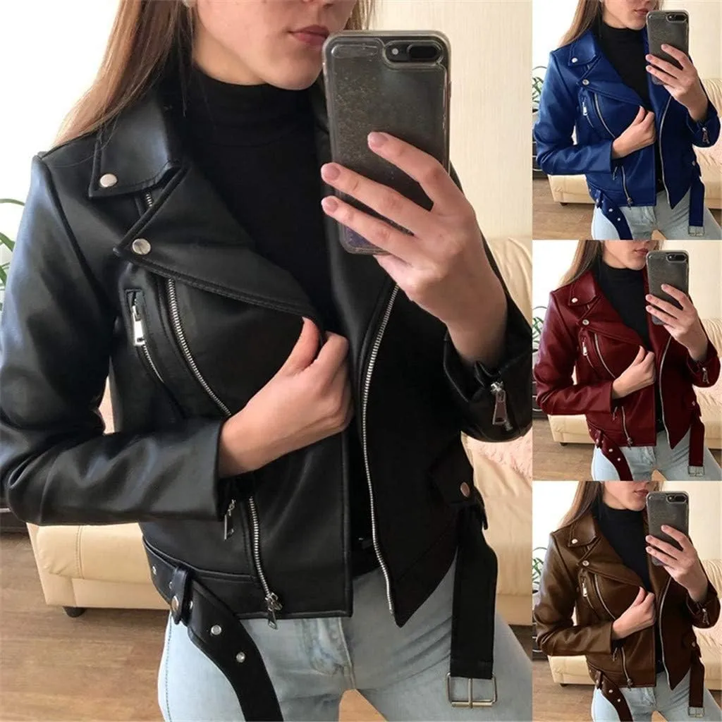SERYU Womens Slim Tailoring Faux Leather PU Short Jacket Coat Moto Biker Jacket