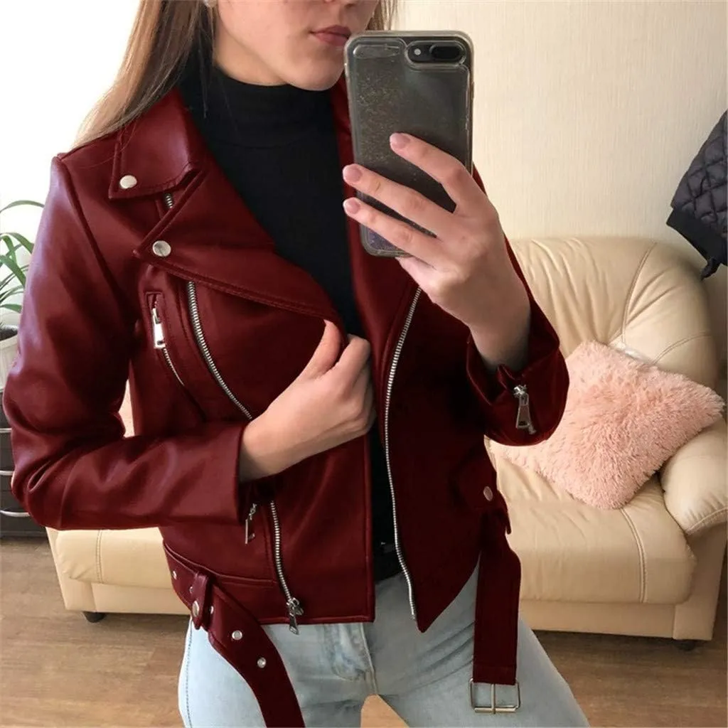 SERYU Womens Slim Tailoring Faux Leather PU Short Jacket Coat Moto Biker Jacket