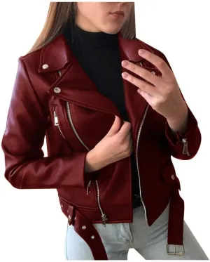 SERYU Womens Slim Tailoring Faux Leather PU Short Jacket Coat Moto Biker Jacket
