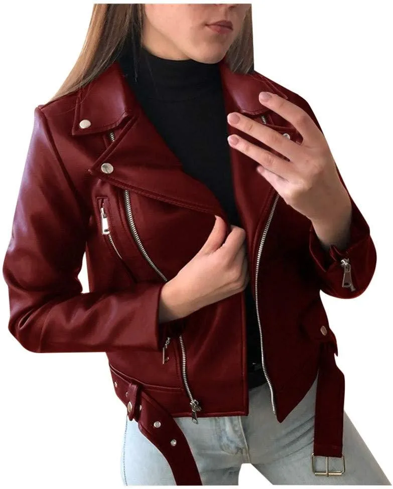 SERYU Womens Slim Tailoring Faux Leather PU Short Jacket Coat Moto Biker Jacket