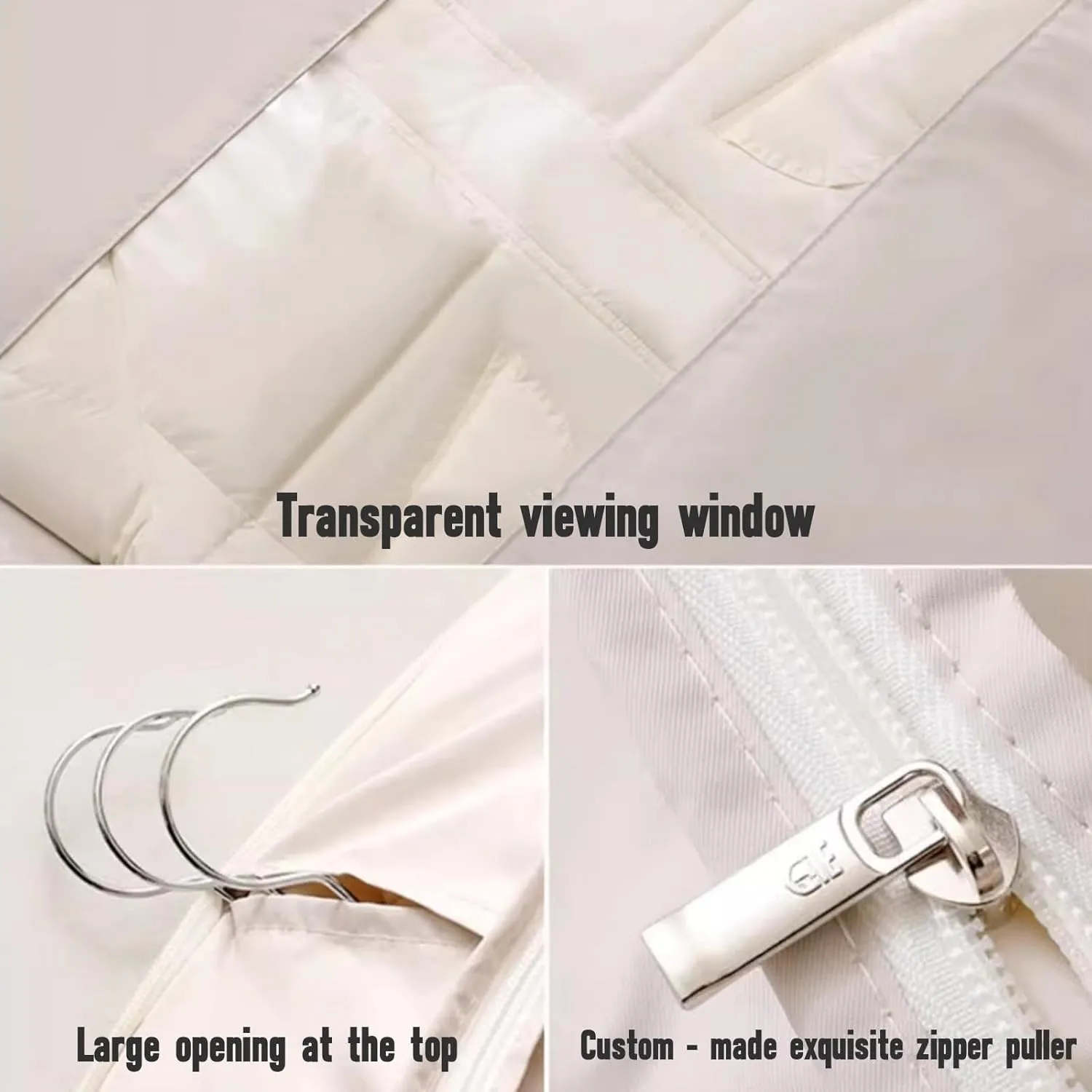 Space Saving Hanging Garment Bag, Space Saver Closet Organizers with Self Compression Zipper, Dust Cover Clothes Bags for Down Coat (A:35.4 * 22.83 * 5.9in, White)