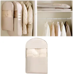 Space Saving Hanging Garment Bag, Space Saver Closet Organizers with Self Compression Zipper, Dust Cover Clothes Bags for Down Coat (A:35.4 * 22.83 * 5.9in, White)
