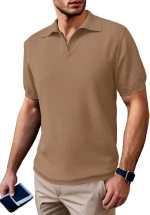 SuperPrity Mens Polo Shirts Short Sleeve V Neck Golf Shirts Casual Slim Fit Ribbed Collar T-Shirts