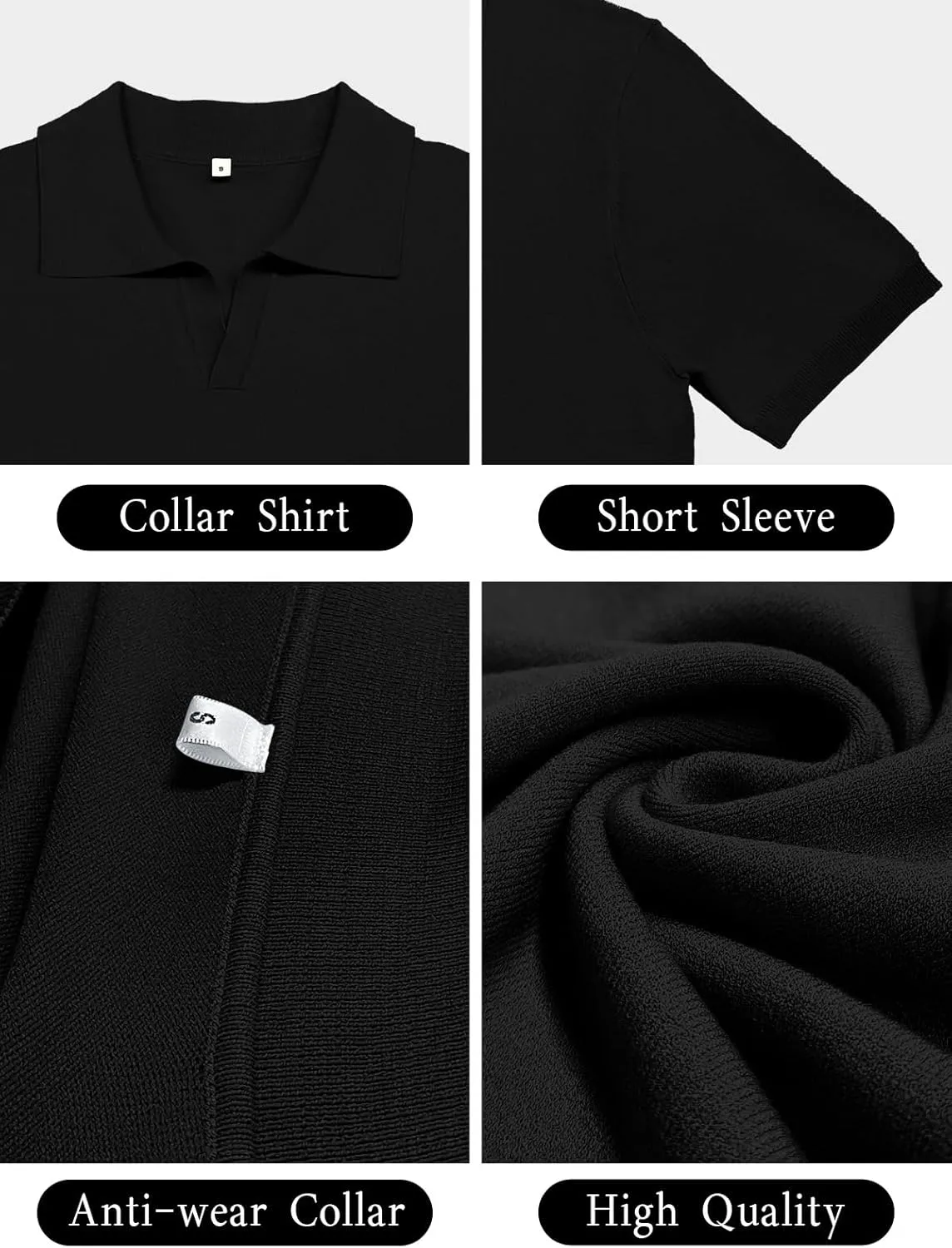 SuperPrity Mens Polo Shirts Short Sleeve V Neck Golf Shirts Casual Slim Fit Ribbed Collar T-Shirts