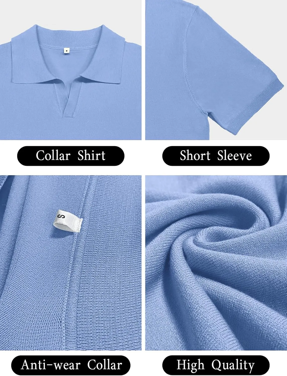 SuperPrity Mens Polo Shirts Short Sleeve V Neck Golf Shirts Casual Slim Fit Ribbed Collar T-Shirts