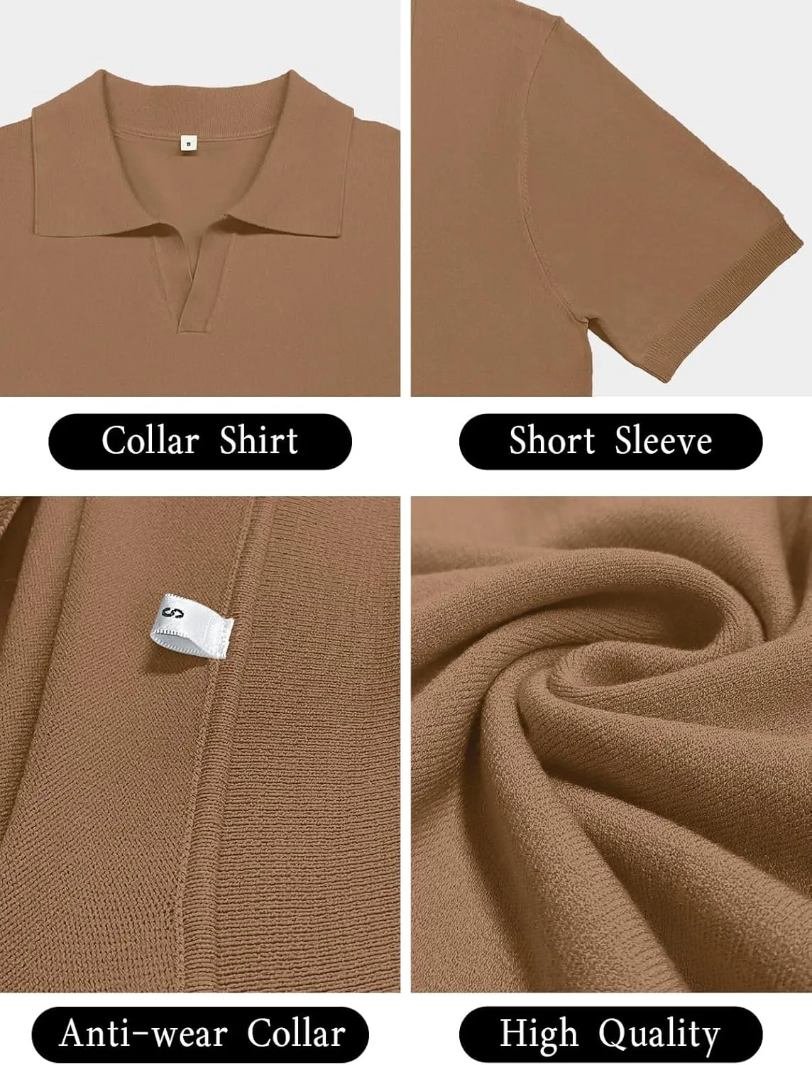 SuperPrity Mens Polo Shirts Short Sleeve V Neck Golf Shirts Casual Slim Fit Ribbed Collar T-Shirts