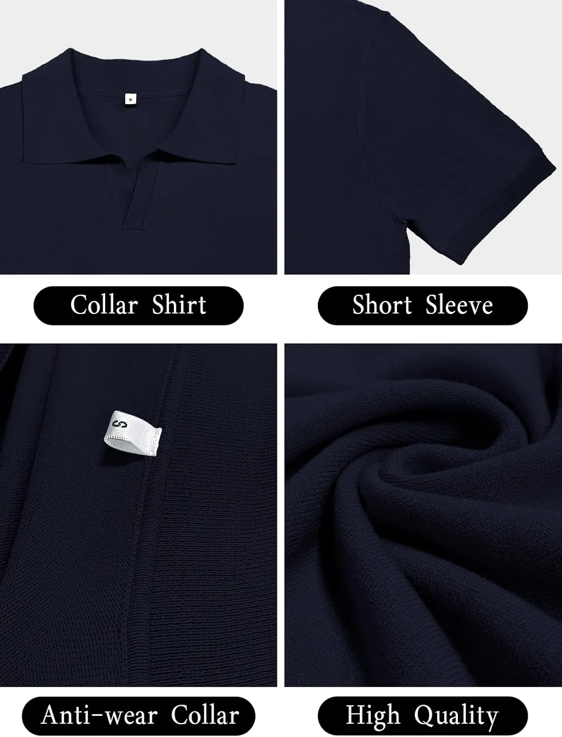 SuperPrity Mens Polo Shirts Short Sleeve V Neck Golf Shirts Casual Slim Fit Ribbed Collar T-Shirts