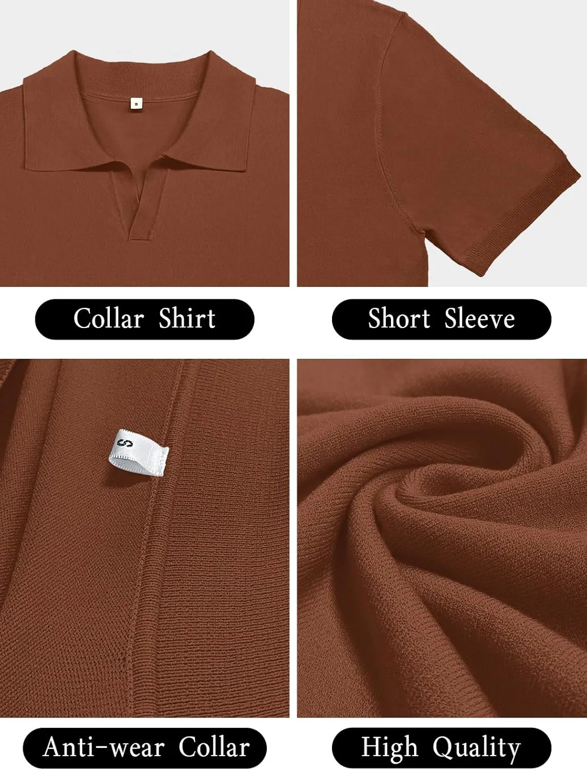 SuperPrity Mens Polo Shirts Short Sleeve V Neck Golf Shirts Casual Slim Fit Ribbed Collar T-Shirts