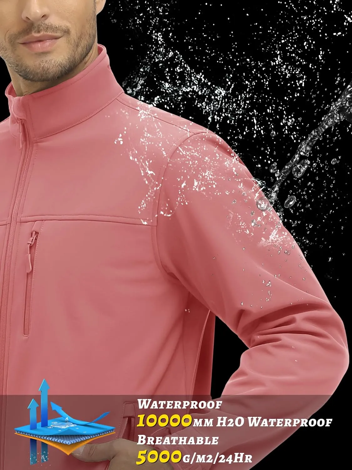 TACVASEN Men's Lightweight Softshell Jacket Fleece Lined Waterproof Tactical Soft Shell Rain Coats Windbreaker Outdoor