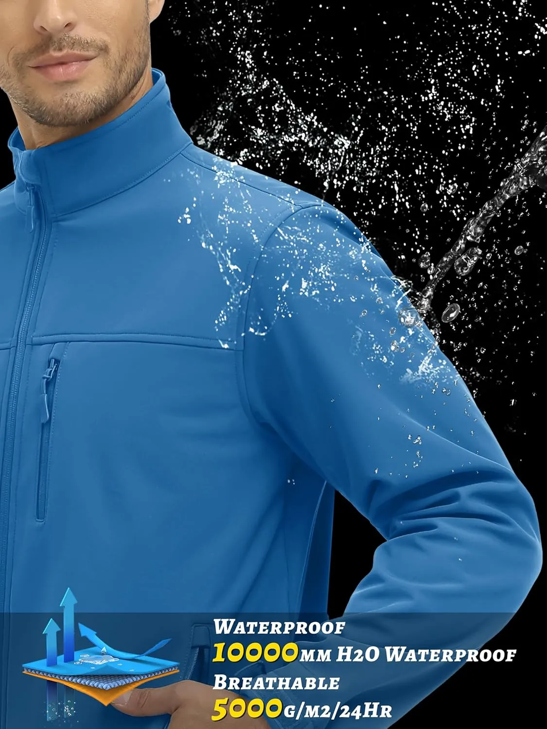 TACVASEN Men's Lightweight Softshell Jacket Fleece Lined Waterproof Tactical Soft Shell Rain Coats Windbreaker Outdoor