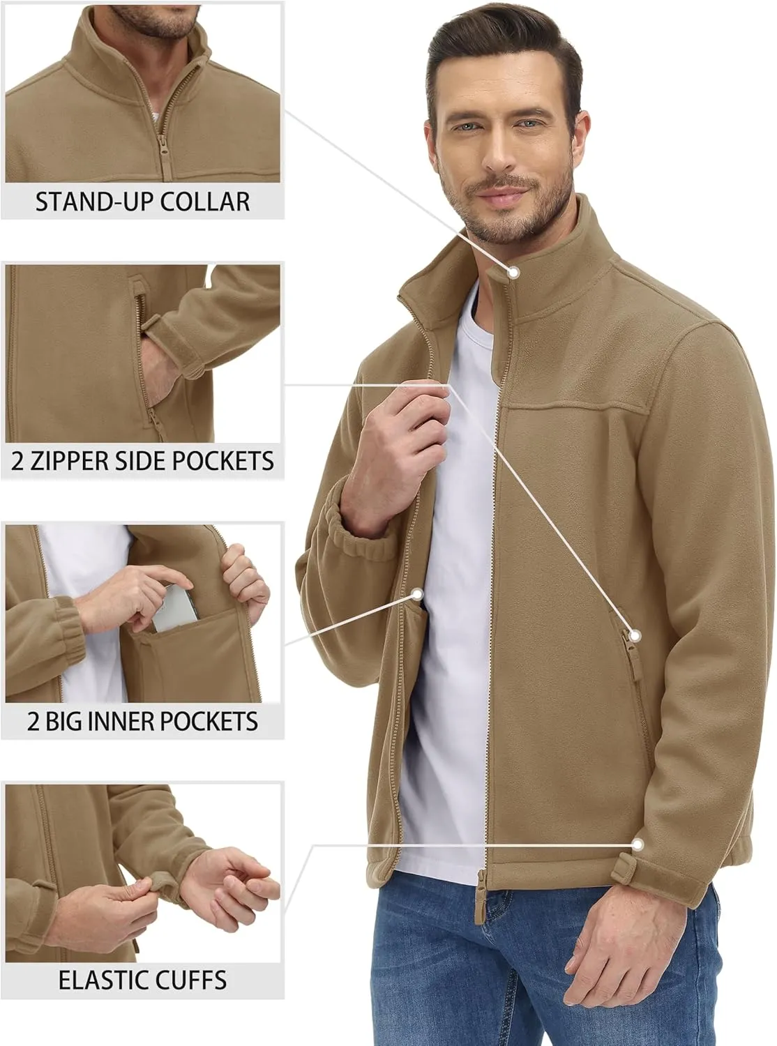 TACVASEN Men's Polar Fleece Jackets Lightweight Soft Winter Thermal Coats Outdoor Windproof Zip Up Jacket with Pockets