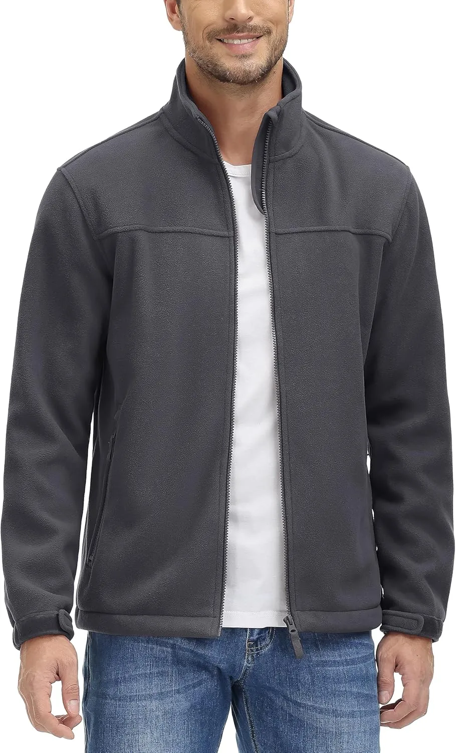 TACVASEN Men's Polar Fleece Jackets Lightweight Soft Winter Thermal Coats Outdoor Windproof Zip Up Jacket with Pockets