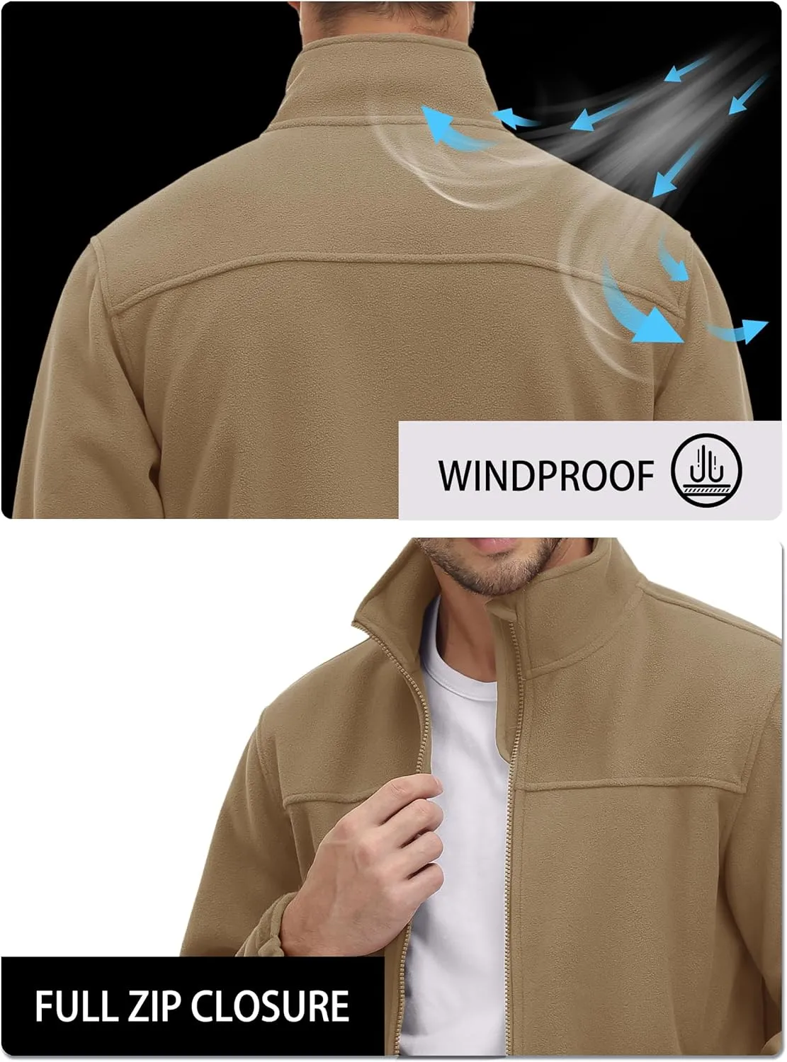 TACVASEN Men's Polar Fleece Jackets Lightweight Soft Winter Thermal Coats Outdoor Windproof Zip Up Jacket with Pockets
