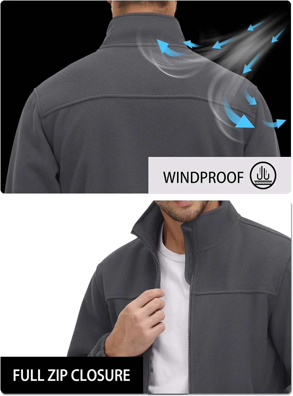 TACVASEN Men's Polar Fleece Jackets Lightweight Soft Winter Thermal Coats Outdoor Windproof Zip Up Jacket with Pockets