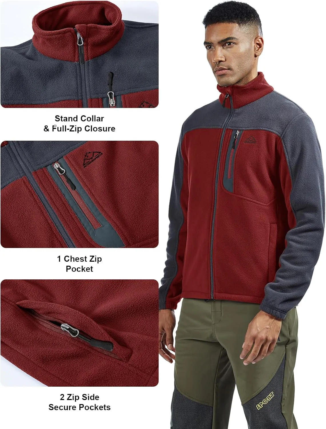 TBMPOY Men's Fleece Jackets Lightweight Full-Zip Fall Jacket Warm Winter Coats Outdoor Hiking with Pockets