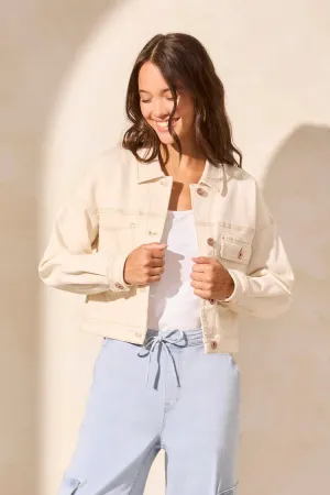 TR5847o Drop Shoulder Crop Denim Jacket