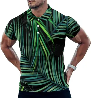 Tropical Palm Leaf Mens Polo Shirts Quick Dry Short Sleeve T-shirts Slim Tennis Collared Tees Tops
