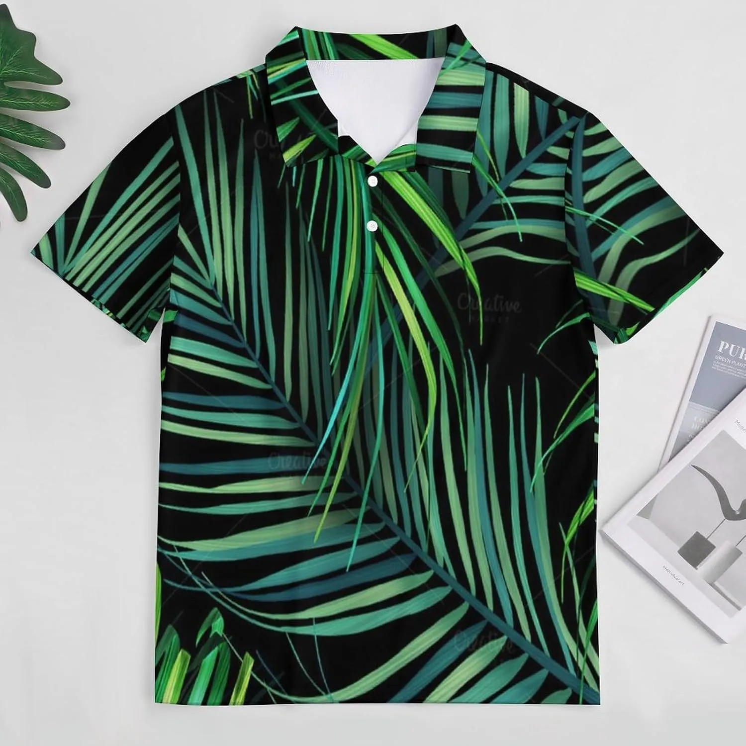Tropical Palm Leaf Mens Polo Shirts Quick Dry Short Sleeve T-shirts Slim Tennis Collared Tees Tops