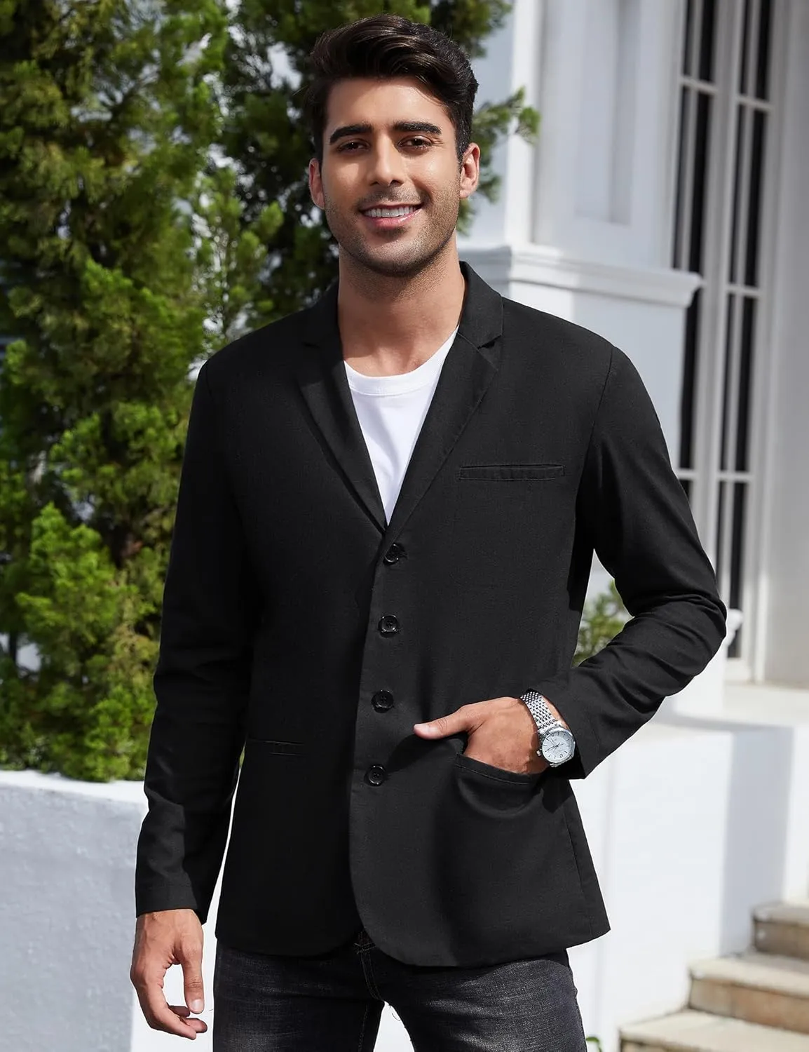 TURETRENDY Men's Casual Coat Lightweight Linen Blazer Regular Fit Sport Jackets Four Buttons Daily Suits