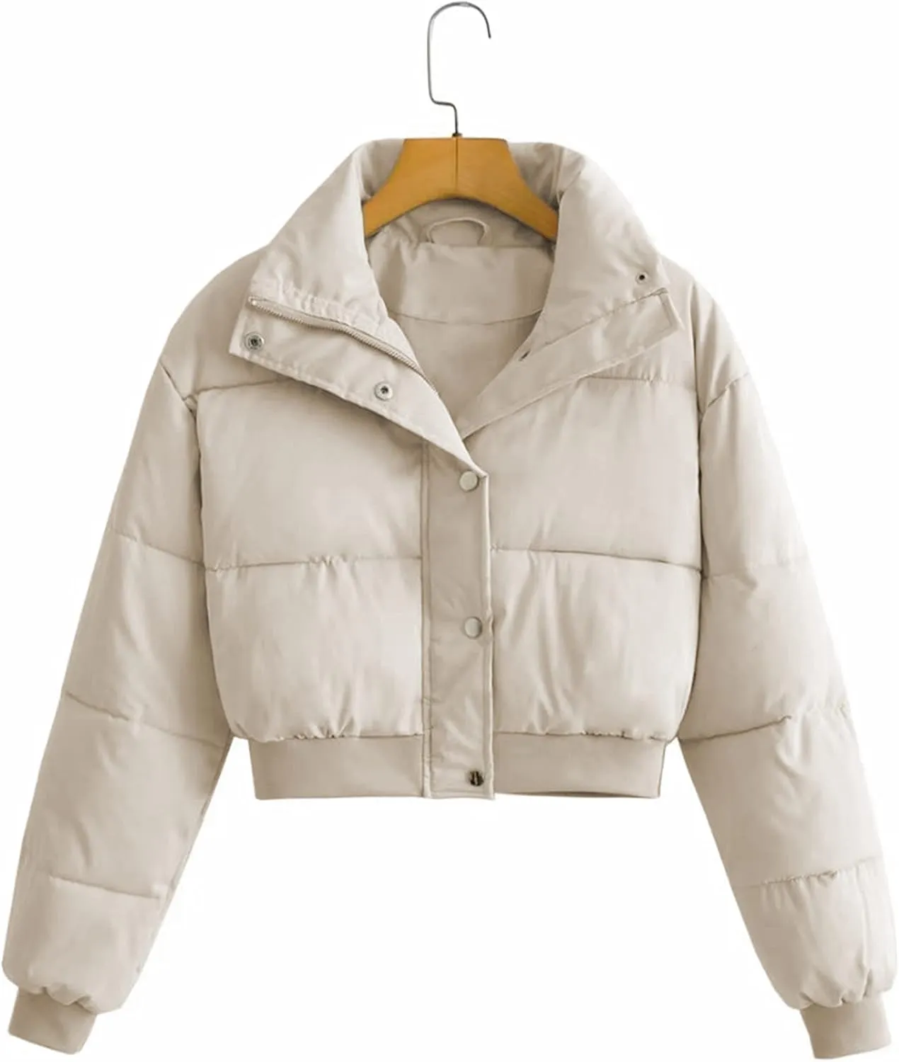 Uaneo Womens Cropped Puffer Jacket Stand Collar Zip Up Winter Padded Down Coats