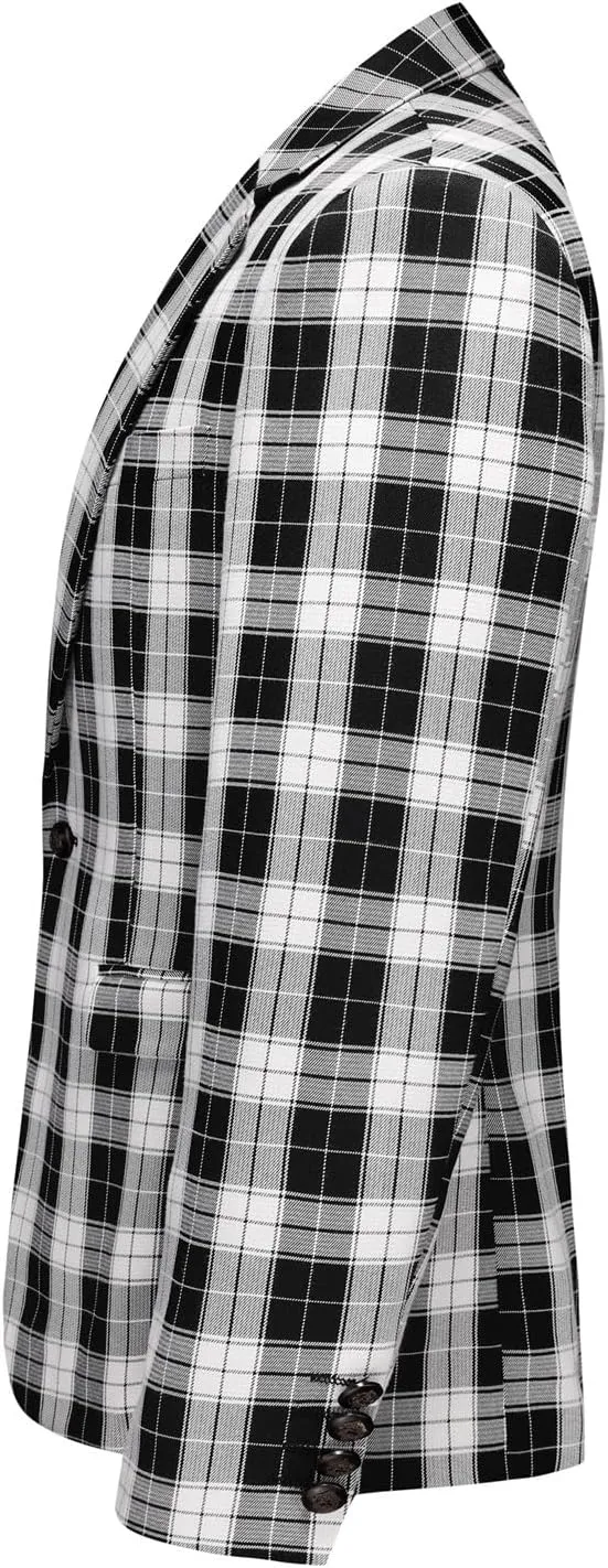 UNINUKOO Men's Blazer Plaid Casual Slim Fit Sport Coats One Button Lightweight Checkered Suit Jacket
