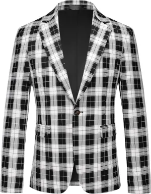 UNINUKOO Men's Blazer Plaid Casual Slim Fit Sport Coats One Button Lightweight Checkered Suit Jacket