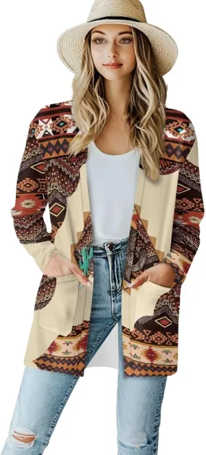 Uourmeti Open Front Cardigan Jacket Long Sleeve Cardigans for Women Lightweight