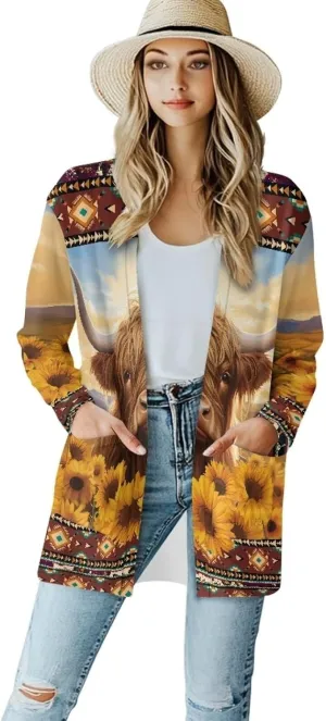 Uourmeti Open Front Cardigan Jacket Long Sleeve Cardigans for Women Lightweight