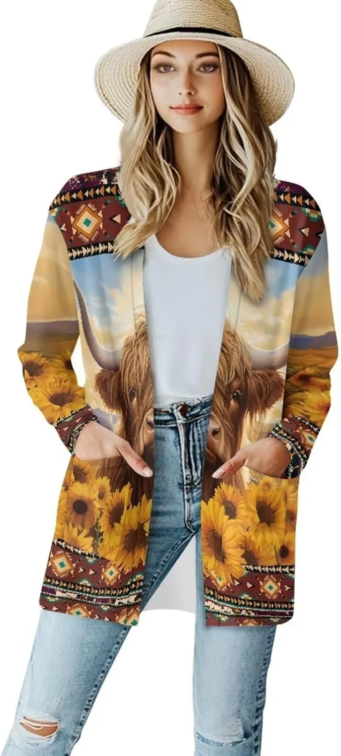 Uourmeti Open Front Cardigan Jacket Long Sleeve Cardigans for Women Lightweight