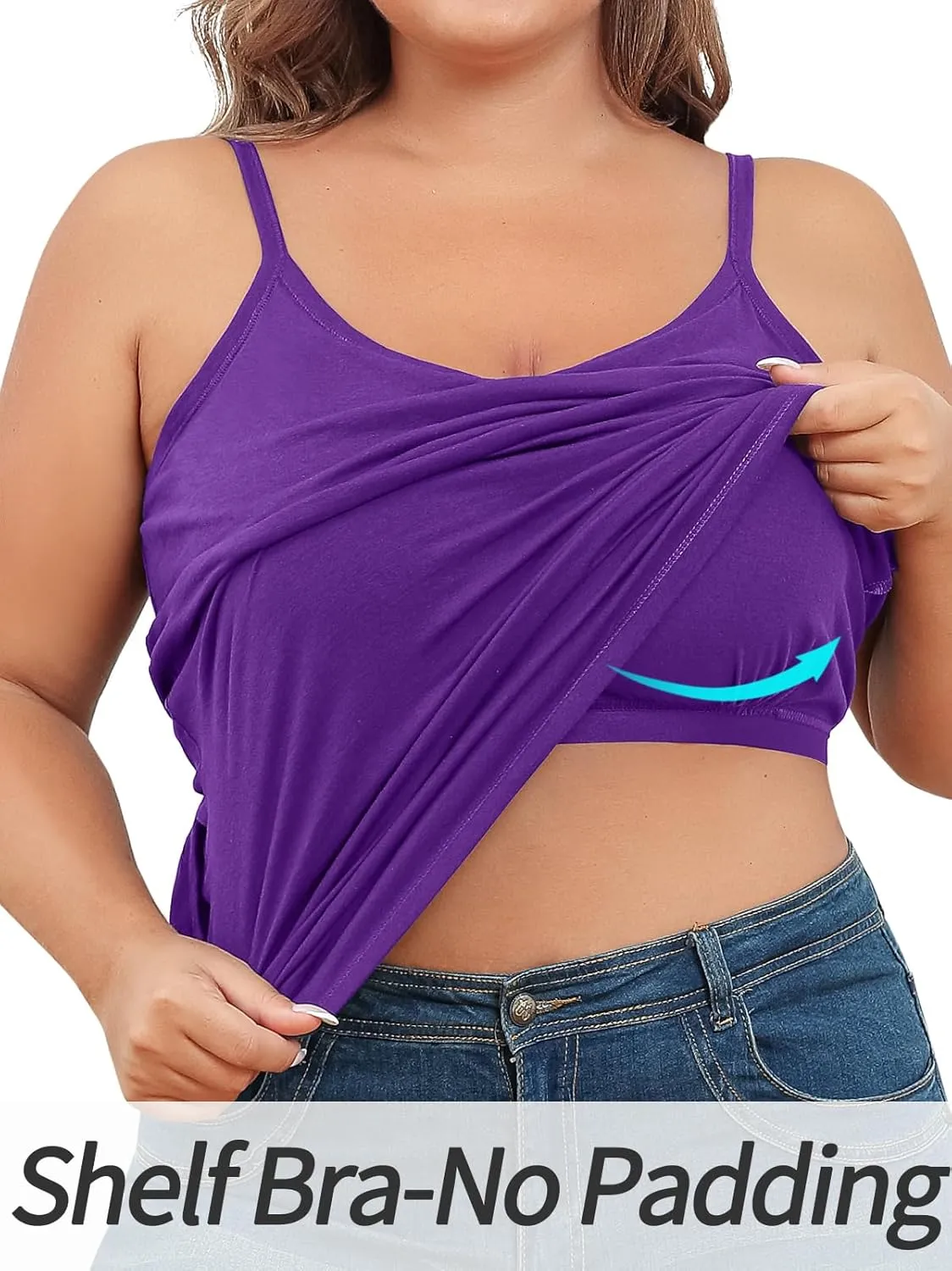 V FOR CITY Plus Size Camisole for Women with Shelf Bra Adjustable Spaghetti Strap Cami Tank Top Cotton Undershirts 1X-5X